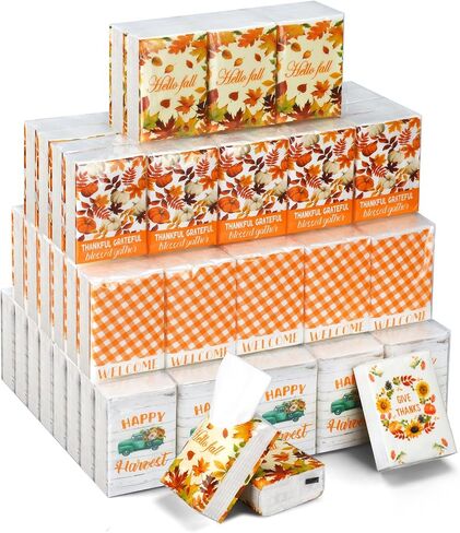 Therwen 100 Pack Hello Fall Pocket Tissues Travel Packs Bulk Thanksgiving Party Favors 1000 Sheet Small Tissues Pocket Packs 3 Ply Mini Travel Size Tissue Packs for Goodie Bag in Saudi Arabia