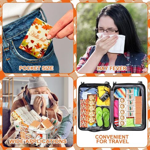 Therwen 100 Pack Hello Fall Pocket Tissues Travel Packs Bulk Thanksgiving Party Favors 1000 Sheet Small Tissues Pocket Packs 3 Ply Mini Travel Size Tissue Packs for Goodie Bag in Saudi Arabia