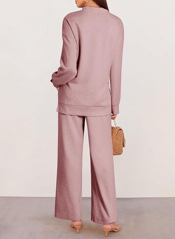 Dokotoo Lounge Sets for Women 2024 Fall 2 Piece Knit Outfits Long Sleeve Pullover Tops Wide Leg Pants Sweaters Tracksuits in Saudi Arabia