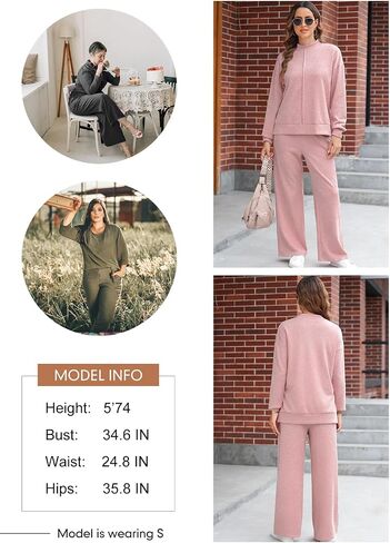 Dokotoo Lounge Sets for Women 2024 Fall 2 Piece Knit Outfits Long Sleeve Pullover Tops Wide Leg Pants Sweaters Tracksuits in Saudi Arabia