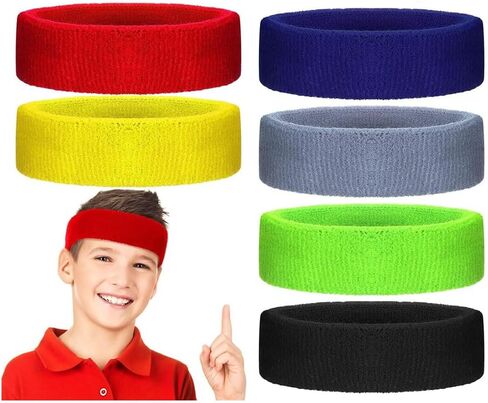 6pcs Boys Headband Kids Sweatband Youth Sweatbands Headband for Kids Colorful Sports Head Sweatband, BLDUS2024052710 in Saudi Arabia