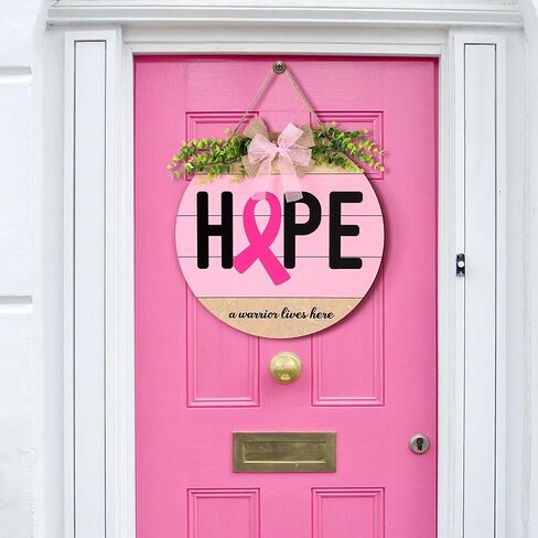Breast Cancer Awareness Sign Decoration Pink Ribbon Hanging Wooden Plaque Breast Cancer Awareness Wreaths for Office Front Porch Door Indoor Outdoor Walls Party Decor in Saudi Arabia