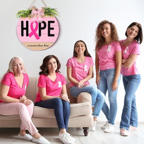 Breast Cancer Awareness Sign Decoration Pink Ribbon Hanging Wooden Plaque Breast Cancer Awareness Wreaths for Office Front Porch Door Indoor Outdoor Walls Party Decor in Saudi Arabia