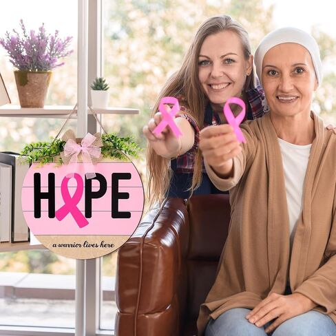 Breast Cancer Awareness Sign Decoration Pink Ribbon Hanging Wooden Plaque Breast Cancer Awareness Wreaths for Office Front Porch Door Indoor Outdoor Walls Party Decor in Saudi Arabia