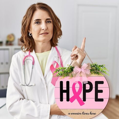 Breast Cancer Awareness Sign Decoration Pink Ribbon Hanging Wooden Plaque Breast Cancer Awareness Wreaths for Office Front Porch Door Indoor Outdoor Walls Party Decor in Saudi Arabia