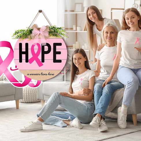 Breast Cancer Awareness Sign Decoration Pink Ribbon Hanging Wooden Plaque Breast Cancer Awareness Wreaths for Office Front Porch Door Indoor Outdoor Walls Party Decor in Saudi Arabia