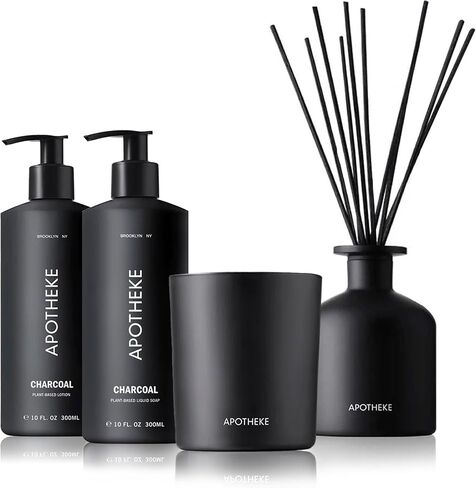 Apotheke Charcoal Bundle with Scented Candles, Oil Reed Diffuser, Body Lotion & Body Bar Soap in Saudi Arabia