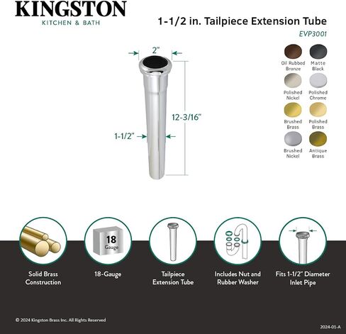 Kingston Brass EVP3005 Century 1-1/2" x 12" أنبوب تمديد مفصل من النحاس، برونز مطلي بالزيت in Saudi Arabia