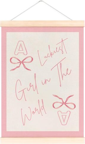 laveliabel الوردي preppy العصرية ملصق إطار شماعات، الوردي Coquette الأقواس ديكور الغرفة، ملصق لافتة الرجعية العصرية مع شماعات الخشب، الفتاة الأكثر حظا في ديكور العالم للفتيات غرفة نوم غرفة المعيشة، 12x16in in Kuwait