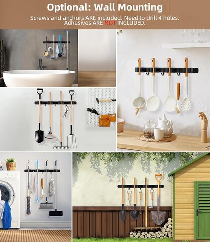 حامل مكنسة فوق الباب قطعتين - ممسحة من الفولاذ المقاوم للصدأ 304 وشماعة مكنسة مثبتة على الحائط أو معلقة على الباب بخطافات - منظم أدوات لديكور المطبخ وخزانة المرآب in Kuwait