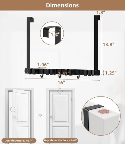 حامل مكنسة فوق الباب قطعتين - ممسحة من الفولاذ المقاوم للصدأ 304 وشماعة مكنسة مثبتة على الحائط أو معلقة على الباب بخطافات - منظم أدوات لديكور المطبخ وخزانة المرآب in Kuwait