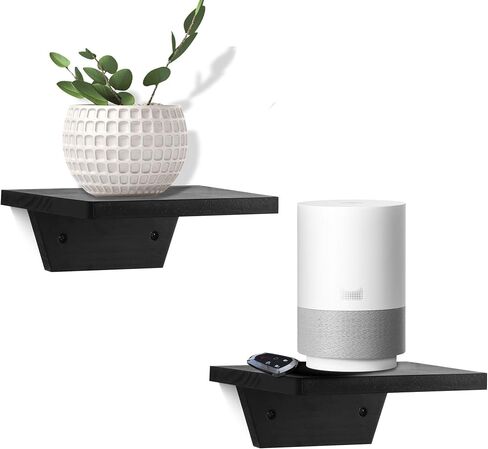 PHOENANCEE Trapezoidal Floating Shelves,Small Shelf for Wall Set of 2,Mini Wood Ledges Display Storage Decor Chic for Living Room,Bedroom,Kitchen,Office Decoration(Black) in Saudi Arabia