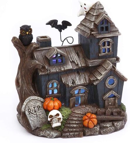 One Holiday Way 8-Inch Spooky Light Up Color-Changing Miniature Haunted House Figurine with Bat – Halloween Village Fairy Garden Lighted Tabletop Party Decoration Home Decor in Saudi Arabia