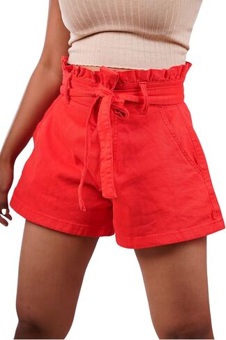 Apurbo Women's Casual Ripped High Rise Distressed Rolled Jean Shorts for (US, Alpha, Medium, Regular, Regular, Medium, Red-Butterfly) in Saudi Arabia