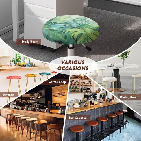 Palm Leaf Breathable Soft Round Stool Covers with Elastic Band 13-15 Inch Furniture Chair Seat Cover Washable Quick-Drying Bar Stool Covers Resuable Round Chairs Cushion in Saudi Arabia