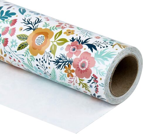ورق تغليف قابل للعكس من WRAPAHOLIC - لفة صغيرة - 17 بوصة × 33 قدم - تصميم زهور باللون الوردي الخوخي لعيد الميلاد، وعيد الأم، والزفاف، وحفلات استقبال المولود الجديد in Kuwait