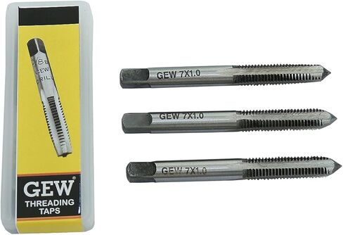 صنابير يدوية من GEW مصنوعة من الفولاذ الكربوني متري 7 × 1 مم لليد اليمنى (مجموعة من 3 قطع - مستدقة/قابس/أسفل)، إصلاح الخيوط للخيوط وإعادة الخيوط الداخلية والخارجية، خيوط مقطوعة بدقة in Kuwait