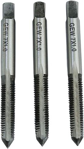 صنابير يدوية من GEW مصنوعة من الفولاذ الكربوني متري 7 × 1 مم لليد اليمنى (مجموعة من 3 قطع - مستدقة/قابس/أسفل)، إصلاح الخيوط للخيوط وإعادة الخيوط الداخلية والخارجية، خيوط مقطوعة بدقة in Kuwait