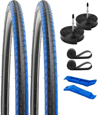 YUNSCM 2-PCS 700C إطارات الدراجة 28x1 5/8x1 1/8 700x28C/28-622 و700 أنابيب الدراجة شديدة التحمل صمام بريستا مع شريطين حافة متوافق مع إطارات وأنابيب الدراجة 700x26C 700x28C 700x30C (أزرق + أسود) in Saudi Arabia