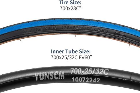 YUNSCM 2-PCS 700C إطارات الدراجة 28x1 5/8x1 1/8 700x28C/28-622 و700 أنابيب الدراجة شديدة التحمل صمام بريستا مع شريطين حافة متوافق مع إطارات وأنابيب الدراجة 700x26C 700x28C 700x30C (أزرق + أسود) in Saudi Arabia