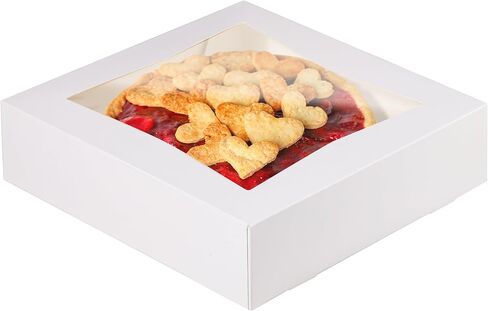 Fit Meal Prep [25 Pack] Pie Boxes with Window 9x9x2.5 White Pastry Boxes Auto Pop-up Bakery Containers for Dessert, Cookies, Cheesecake Treat Box for Packaging in Saudi Arabia