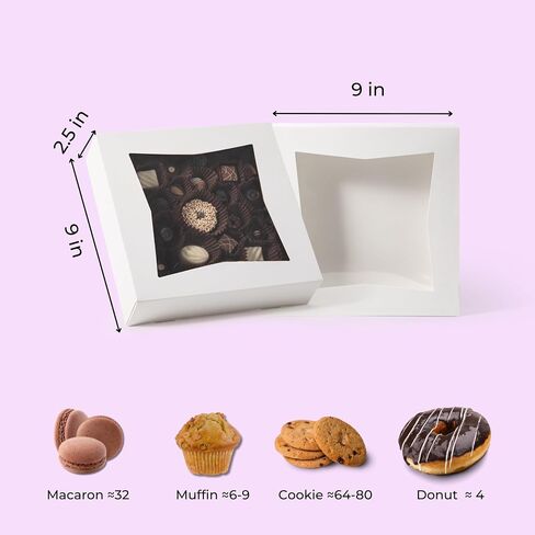 Fit Meal Prep [25 Pack] Pie Boxes with Window 9x9x2.5 White Pastry Boxes Auto Pop-up Bakery Containers for Dessert, Cookies, Cheesecake Treat Box for Packaging in Saudi Arabia