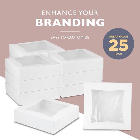 Fit Meal Prep [25 Pack] Pie Boxes with Window 9x9x2.5 White Pastry Boxes Auto Pop-up Bakery Containers for Dessert, Cookies, Cheesecake Treat Box for Packaging in Saudi Arabia