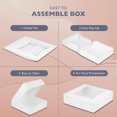 Fit Meal Prep [25 Pack] Pie Boxes with Window 9x9x2.5 White Pastry Boxes Auto Pop-up Bakery Containers for Dessert, Cookies, Cheesecake Treat Box for Packaging in Saudi Arabia