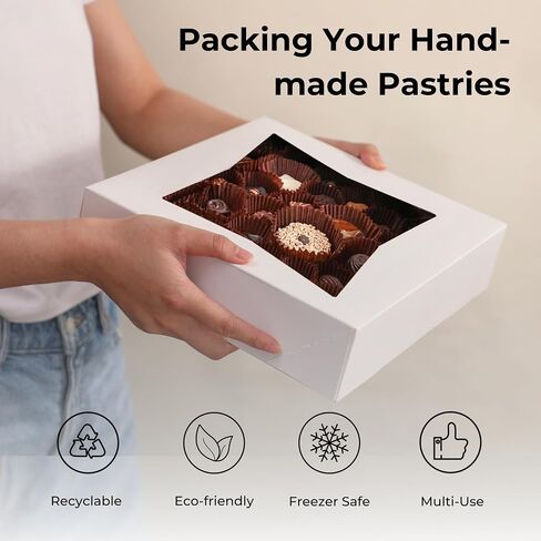 Fit Meal Prep [25 Pack] Pie Boxes with Window 9x9x2.5 White Pastry Boxes Auto Pop-up Bakery Containers for Dessert, Cookies, Cheesecake Treat Box for Packaging in Saudi Arabia