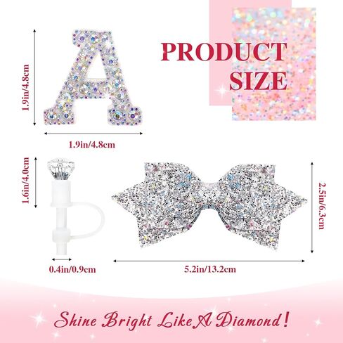 Water Bottle Accessories Set for Stanley Cup 30Oz, Letter Charms, Diamond Straw Cover, Glitter Silicone Boot Sticker, Bow Straw Topper in Kuwait