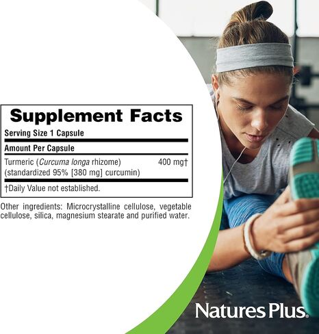 Natures Plus Herbal Actives Turmeric - 400 مجم، 95% كركمين، 60 كبسولة نباتية - نباتية، خالية من الغلوتين - 60 وجبة in Kuwait