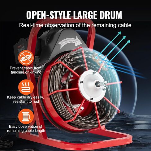 VEVOR Drain Cleaner Machine 75FT x 1/2 Inch, Sewer Snake Auger Manual Feed, 370W Electric Drain Cleaning Machine with 4 Cutters & Air-activated Foot Switch for 2" to 4" Pipes in Saudi Arabia