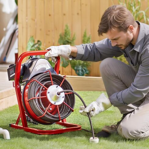 VEVOR Drain Cleaner Machine 75FT x 1/2 Inch, Sewer Snake Auger Manual Feed, 370W Electric Drain Cleaning Machine with 4 Cutters & Air-activated Foot Switch for 2" to 4" Pipes in Saudi Arabia