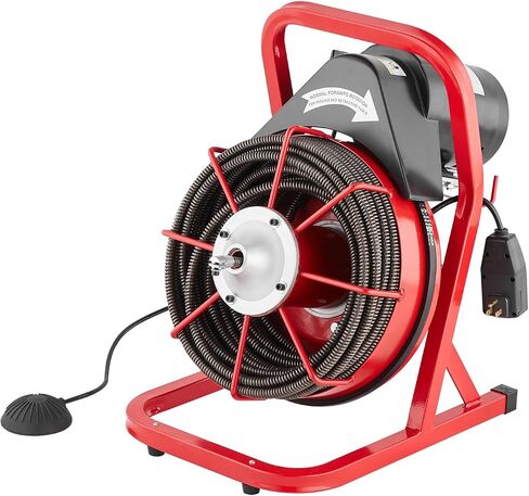 VEVOR Drain Cleaner Machine 75FT x 1/2 Inch, Sewer Snake Auger Manual Feed, 370W Electric Drain Cleaning Machine with 4 Cutters & Air-activated Foot Switch for 2" to 4" Pipes in Saudi Arabia