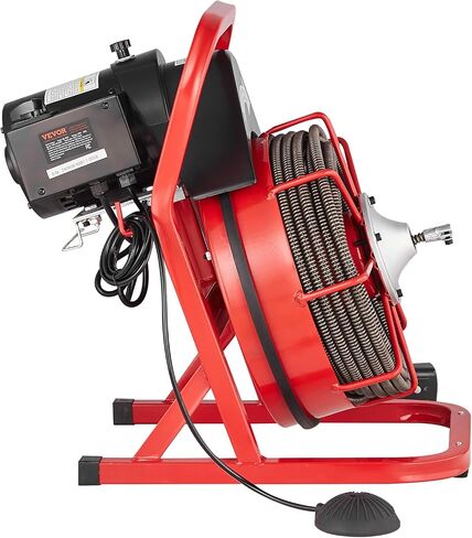 VEVOR Drain Cleaner Machine 75FT x 1/2 Inch, Sewer Snake Auger Manual Feed, 370W Electric Drain Cleaning Machine with 4 Cutters & Air-activated Foot Switch for 2" to 4" Pipes in Saudi Arabia