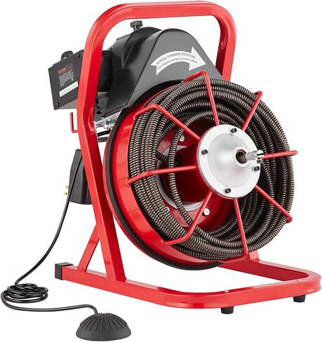 VEVOR Drain Cleaner Machine 75FT x 1/2 Inch, Sewer Snake Auger Manual Feed, 370W Electric Drain Cleaning Machine with 4 Cutters & Air-activated Foot Switch for 2" to 4" Pipes in Saudi Arabia