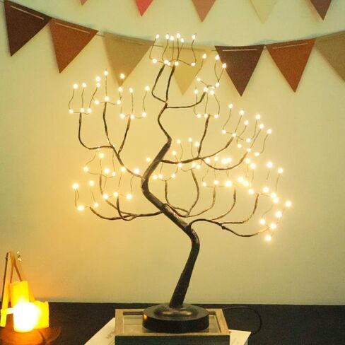 Tabletop Tree Light 108 LED Bonsai Artificial Tree Lamp with Timer for Home Office Decorative Party Halloween Holiday, Battery/USB Operated (Warm White) in Saudi Arabia