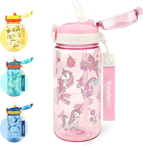 Kids Water Bottle for School or Travel, 20 Oz Durable Plastic Water Bottle with Silicone Straw and Pop-Up Spout Cover, BPA Free & Dishwasher Safe(Unicorn) in Saudi Arabia