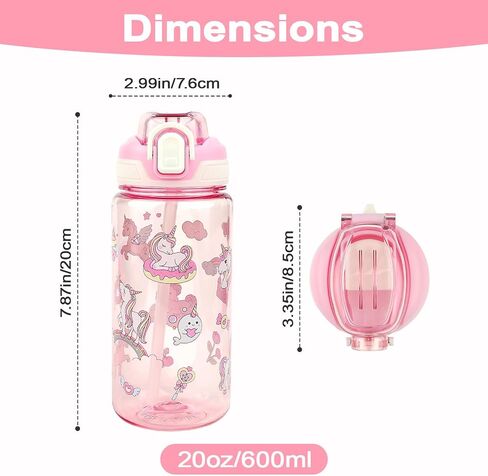 Kids Water Bottle for School or Travel, 20 Oz Durable Plastic Water Bottle with Silicone Straw and Pop-Up Spout Cover, BPA Free & Dishwasher Safe(Unicorn) in Saudi Arabia