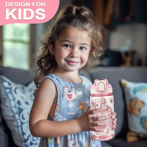 Kids Water Bottle for School or Travel, 20 Oz Durable Plastic Water Bottle with Silicone Straw and Pop-Up Spout Cover, BPA Free & Dishwasher Safe(Unicorn) in Saudi Arabia
