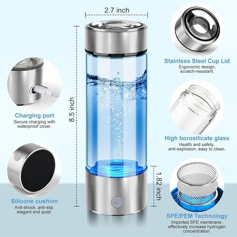 Hydrogen Water Bottle 2024, Hydrogen Water Bottle Generator, 3-Min Rapid Electrolysis, 2000+ PPB Hydrogen Water, 450ml Portable Hydrogen Water Generator for Office, Travel, Daily Drinking and Gifts in Kuwait