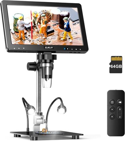 مجهر رقمي Elikliv EDM9 Max 10.1 بوصة HD IPS HDMI 1500X، مكبر مجهر للعملات المعدنية 20 ميجابكسل للعملات المعدنية الخطأ مع شاشة، مجهر لحام LCD لإصلاح الإلكترونيات، 10 أضواء، عرض الكمبيوتر/التلفزيون، 64 جيجابايت in Kuwait