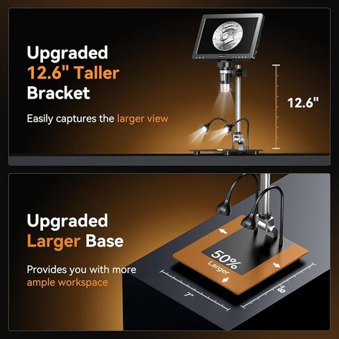 مجهر رقمي Elikliv EDM9 Max 10.1 بوصة HD IPS HDMI 1500X، مكبر مجهر للعملات المعدنية 20 ميجابكسل للعملات المعدنية الخطأ مع شاشة، مجهر لحام LCD لإصلاح الإلكترونيات، 10 أضواء، عرض الكمبيوتر/التلفزيون، 64 جيجابايت in Kuwait