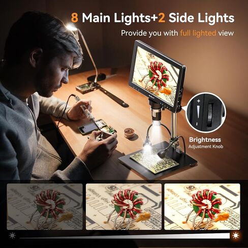 مجهر رقمي Elikliv EDM9 Max 10.1 بوصة HD IPS HDMI 1500X، مكبر مجهر للعملات المعدنية 20 ميجابكسل للعملات المعدنية الخطأ مع شاشة، مجهر لحام LCD لإصلاح الإلكترونيات، 10 أضواء، عرض الكمبيوتر/التلفزيون، 64 جيجابايت in Kuwait