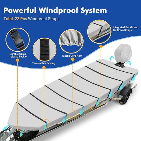 Jon Boat Cover 18 ft, 600D Heavy Duty Trailerable Waterproof Jon Boat Cover 18 Foot with Motor Cover, Marine Grade Canvas,Gray in Kuwait