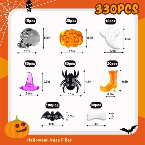 330 قطعة من حشو مزهرية الهالوين، ديكورات طاولات الهالوين، يقطين أكريليك صغير، عنكبوت، شبح، عظمة، أحجار كريمة، خفاش، جمجمة لقطع مركزية لحفلات الهالوين، حشو صناديق الهالوين الحسية، الحرف اليدوية اليدوية in Kuwait