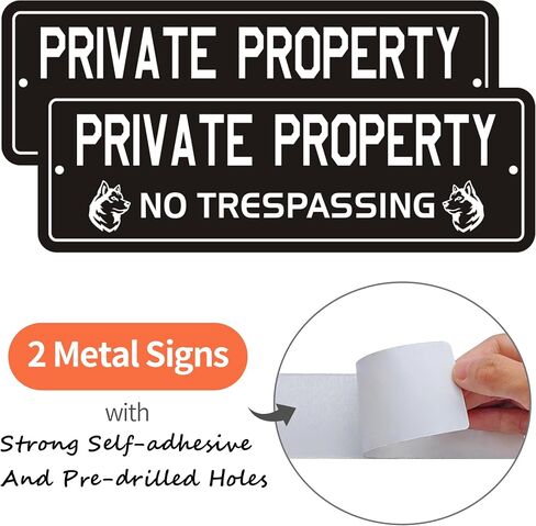 No Trespassing Signs Private Property, (2 Pack) Self-adhesive Aluminum Signs for House Door or Wall, 9 x 3 inch Reflective No Fade Metal Sings for Indoor Outdoor Use (No Trespassing) in Saudi Arabia