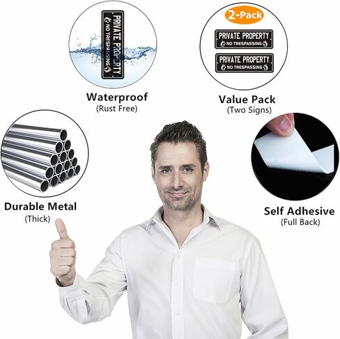 No Trespassing Signs Private Property, (2 Pack) Self-adhesive Aluminum Signs for House Door or Wall, 9 x 3 inch Reflective No Fade Metal Sings for Indoor Outdoor Use (No Trespassing) in Saudi Arabia