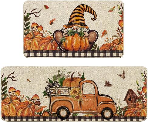 Baccessor Gnome Fall Kitchen Mats Set of 2, Gnome Pumpkins Truck Kitchen Rugs Autumn Sunflower Farmhouse Kitchen Floor Mats Non Slip Absorbent Thanksgiving Fall Decor 17x29 and 17x47 Inch in Saudi Arabia