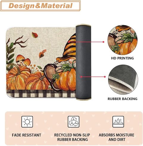 Baccessor Gnome Fall Kitchen Mats Set of 2, Gnome Pumpkins Truck Kitchen Rugs Autumn Sunflower Farmhouse Kitchen Floor Mats Non Slip Absorbent Thanksgiving Fall Decor 17x29 and 17x47 Inch in Saudi Arabia